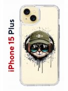 Чехол-накладка Apple iPhone 15 Plus (641587) Kruche PRINT Кот в наушниках