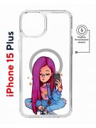 Чехол-накладка iPhone 15 Plus Kruche Magnet Print Pink Hair