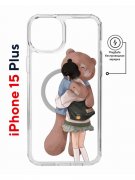 Чехол-накладка iPhone 15 Plus Kruche Print Magnet Девочка с мишкой