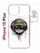 Чехол-накладка Apple iPhone 15 Plus (641583) Kruche PRINT Кот в наушниках