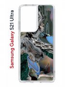 Чехол-накладка Samsung Galaxy S21 Ultra (594675) Kruche PRINT Опал Малахит Дерево