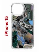Чехол-накладка Apple iPhone 15 (641578) Kruche PRINT Опал Малахит Дерево