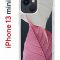 Чехол-накладка iPhone 13 mini Kruche Print Pink and white
