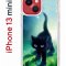 Чехол-накладка iPhone 13 mini Kruche Print Черный кот