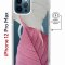 Чехол-накладка iPhone 12 Pro Max Kruche Magnet Print Pink and white