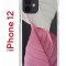 Чехол-накладка iPhone 12/12 Pro Kruche Print Pink and white
