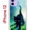 Чехол-накладка Apple iPhone 12  (588925) Kruche PRINT Черный кот