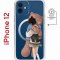 Чехол-накладка iPhone 12/12 Pro Kruche Magnet Print Девочка с мишкой