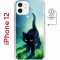 Чехол-накладка iPhone 12/12 Pro Kruche Magnet Print Черный кот