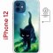 Чехол-накладка iPhone 12/12 Pro Kruche Magnet Print Черный кот