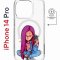 Чехол-накладка Apple iPhone 14 Pro (625964) Kruche PRINT Pink Hair