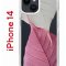 Чехол-накладка Apple iPhone 14  (625957) Kruche PRINT Pink and white